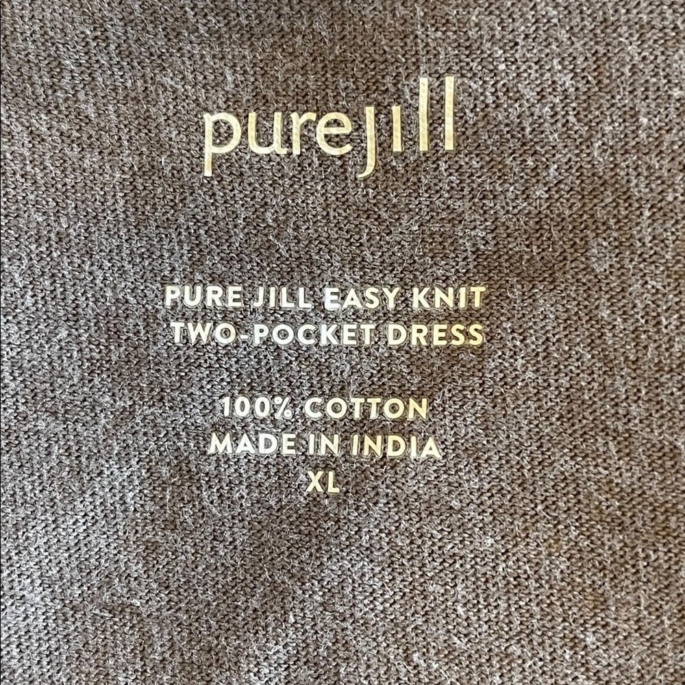 Pure Jill XL Taupe Floral Cotton Knit Midi Dress Pockets Relaxed - Picture 5 of 6